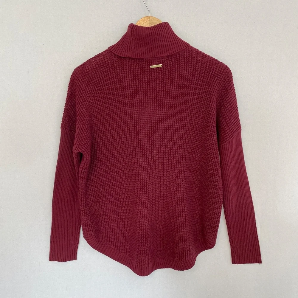 MICHAEL MICHAEL KORS Women’s Small Merlot Waffle Weave Knit Turtleneck Sweater